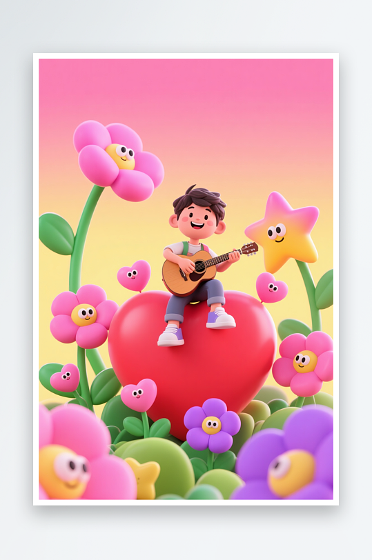 感恩节鲜花人物爱心插画-众图网