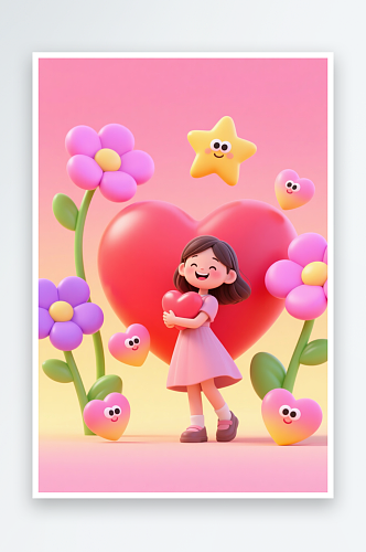 感恩节鲜花人物爱心插画