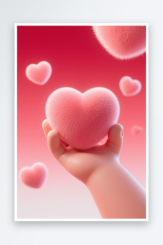 感恩节立体手捧爱心模型插画