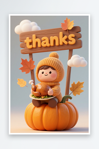 感恩节立体南瓜人物模型插画