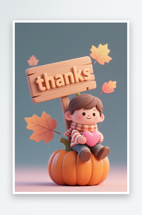 感恩节立体南瓜人物模型插画-众图网