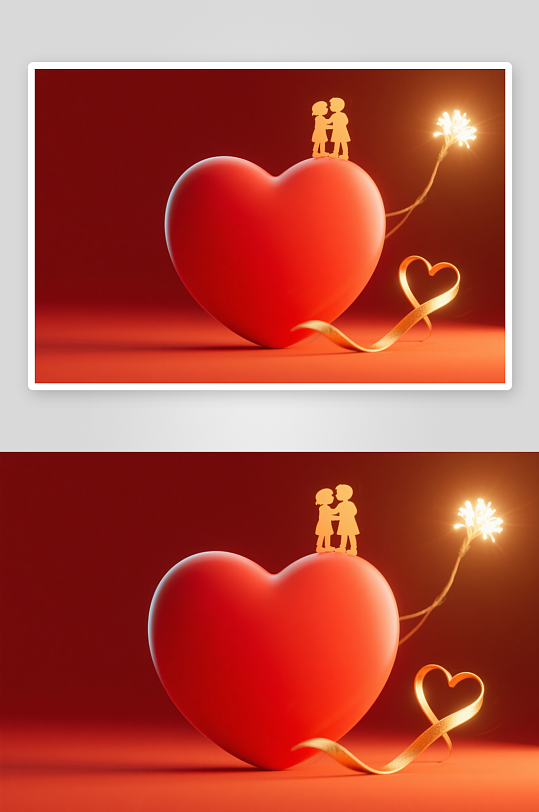 感恩节立体红色爱心模型插画-众图网