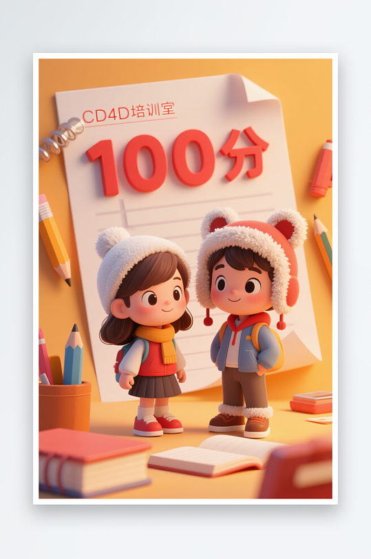 冬季培训班学生人物模型插画-众图网