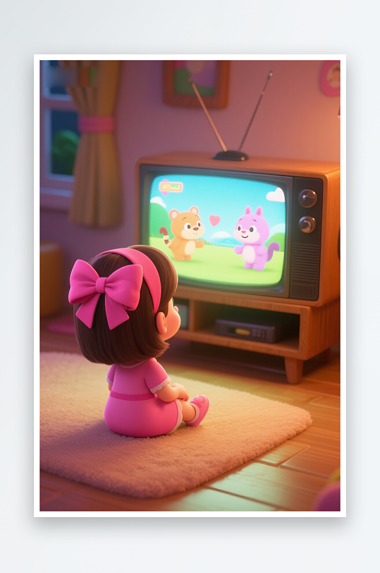 卡通可爱看电视人物插画-众图网