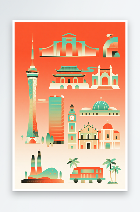 澳门MACAO回归纪念日插画元素背景图-众图网