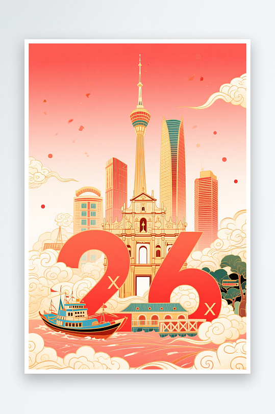澳门MACAO回归纪念日插画元素背景图-众图网