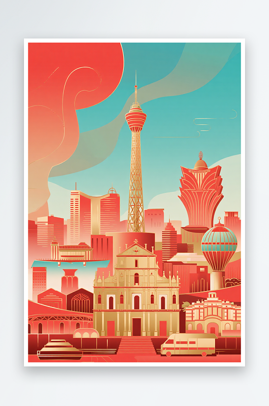 澳门MACAO回归纪念日插画元素背景图-众图网