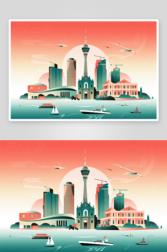 澳门MACAO回归纪念日插画元素背景图-众图网