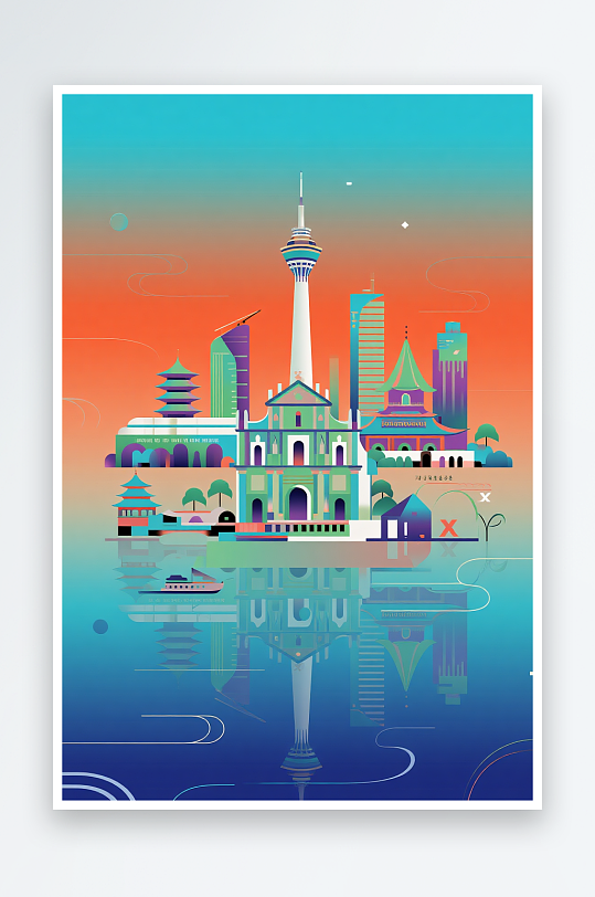 澳门MACAO回归纪念日插画元素背景图-众图网