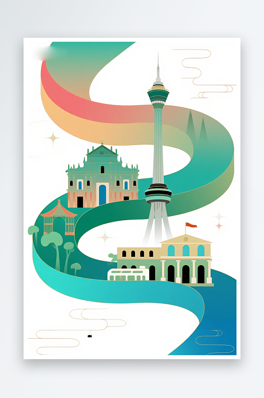 澳门MACAO回归纪念日插画元素背景图-众图网