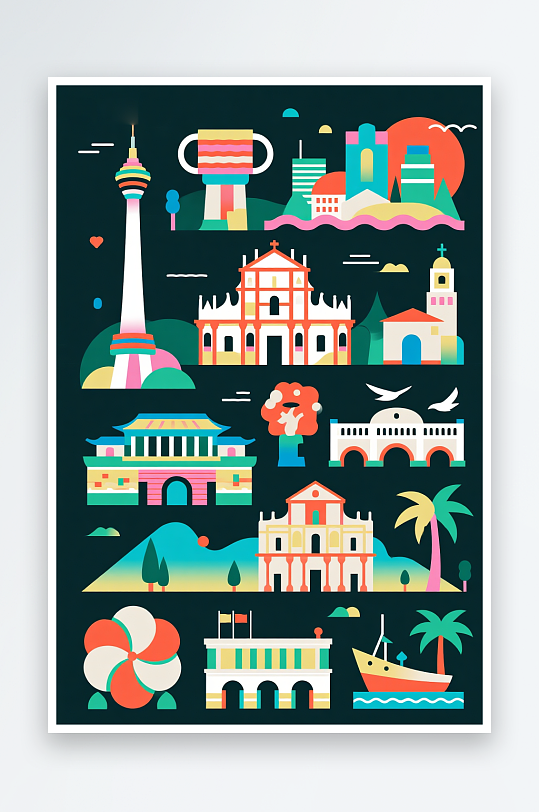 澳门MACAO回归纪念日插画背景图素材-众图网