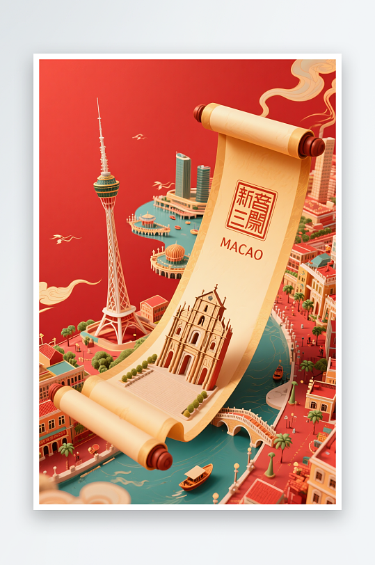 澳门MACAO回归纪念日插画背景图素材-众图网