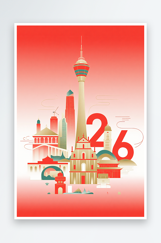 澳门建筑主题插画设计元素背景图-众图网
