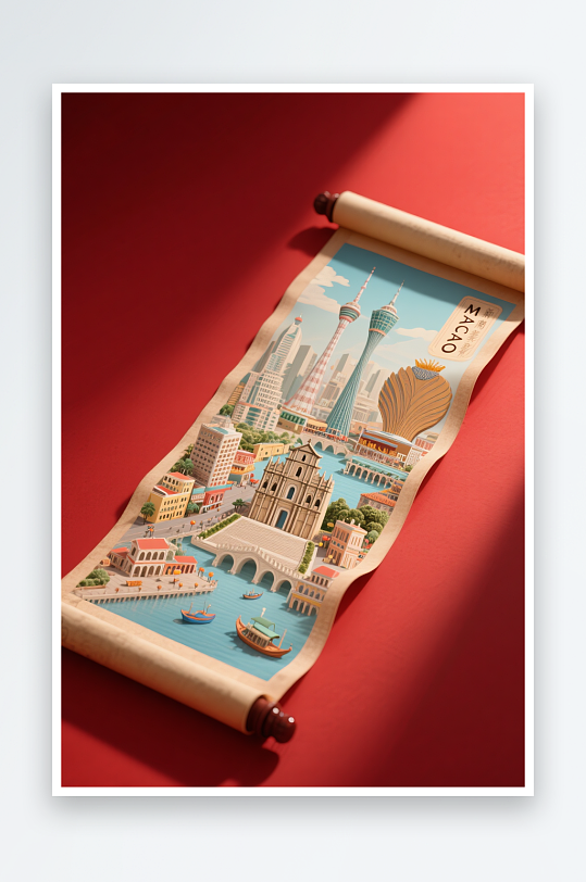 澳门建筑主题插画设计元素背景图-众图网