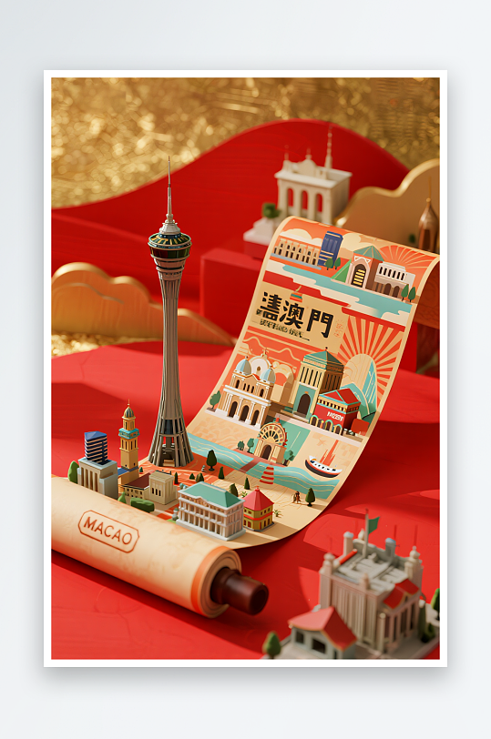澳门建筑主题插画设计元素背景图-众图网