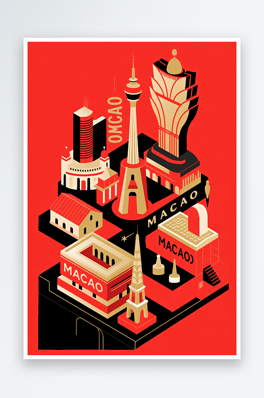 澳门建筑主题插画设计元素背景图-众图网