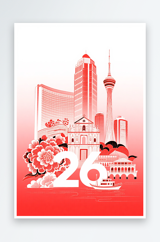澳门建筑主题插画设计元素背景图-众图网