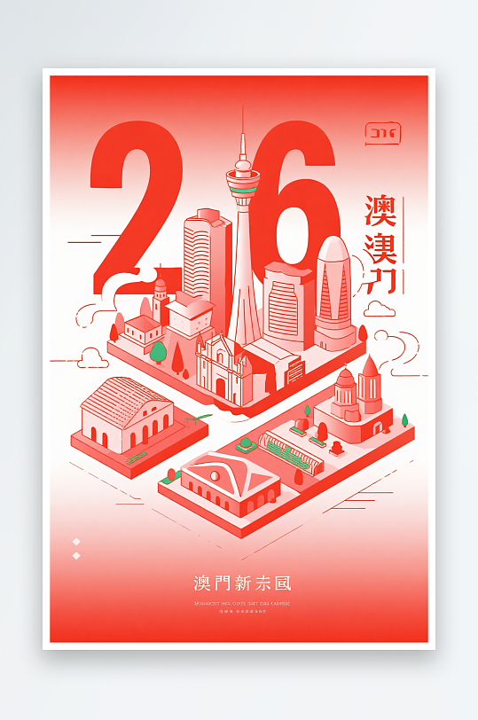 澳门城市建筑主题插画设计元素背景图-众图网