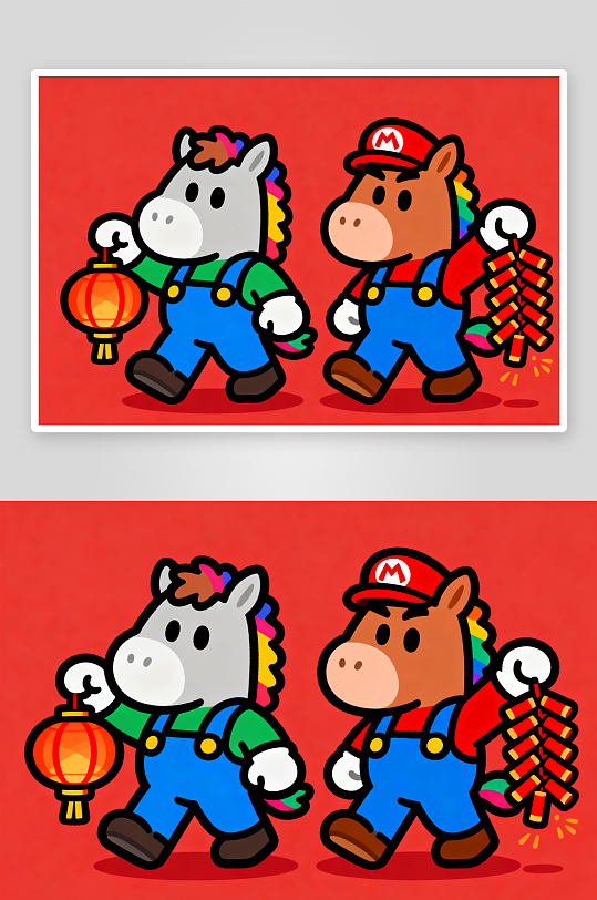 抽象风创意卡通马年2026年插画-众图网