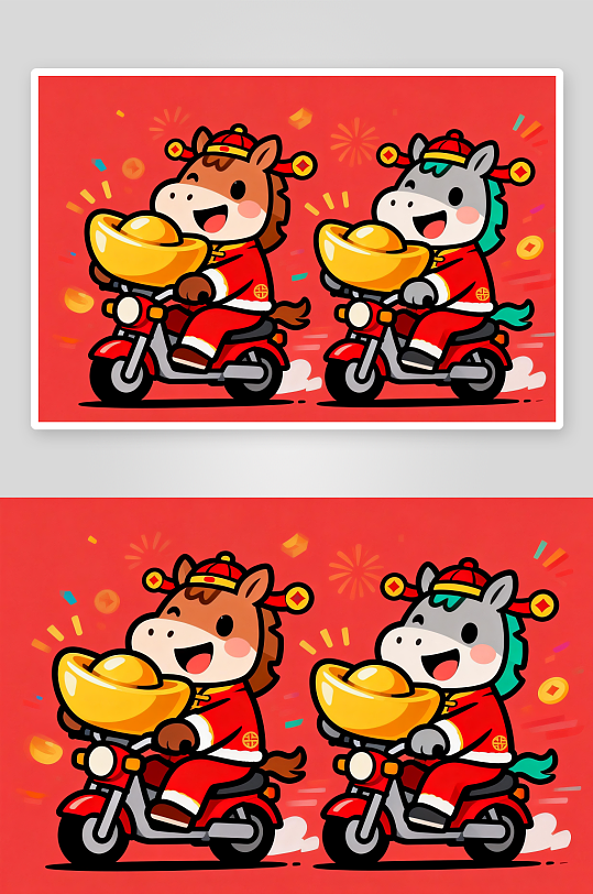 抽象风创意卡通马年2026年插画-众图网