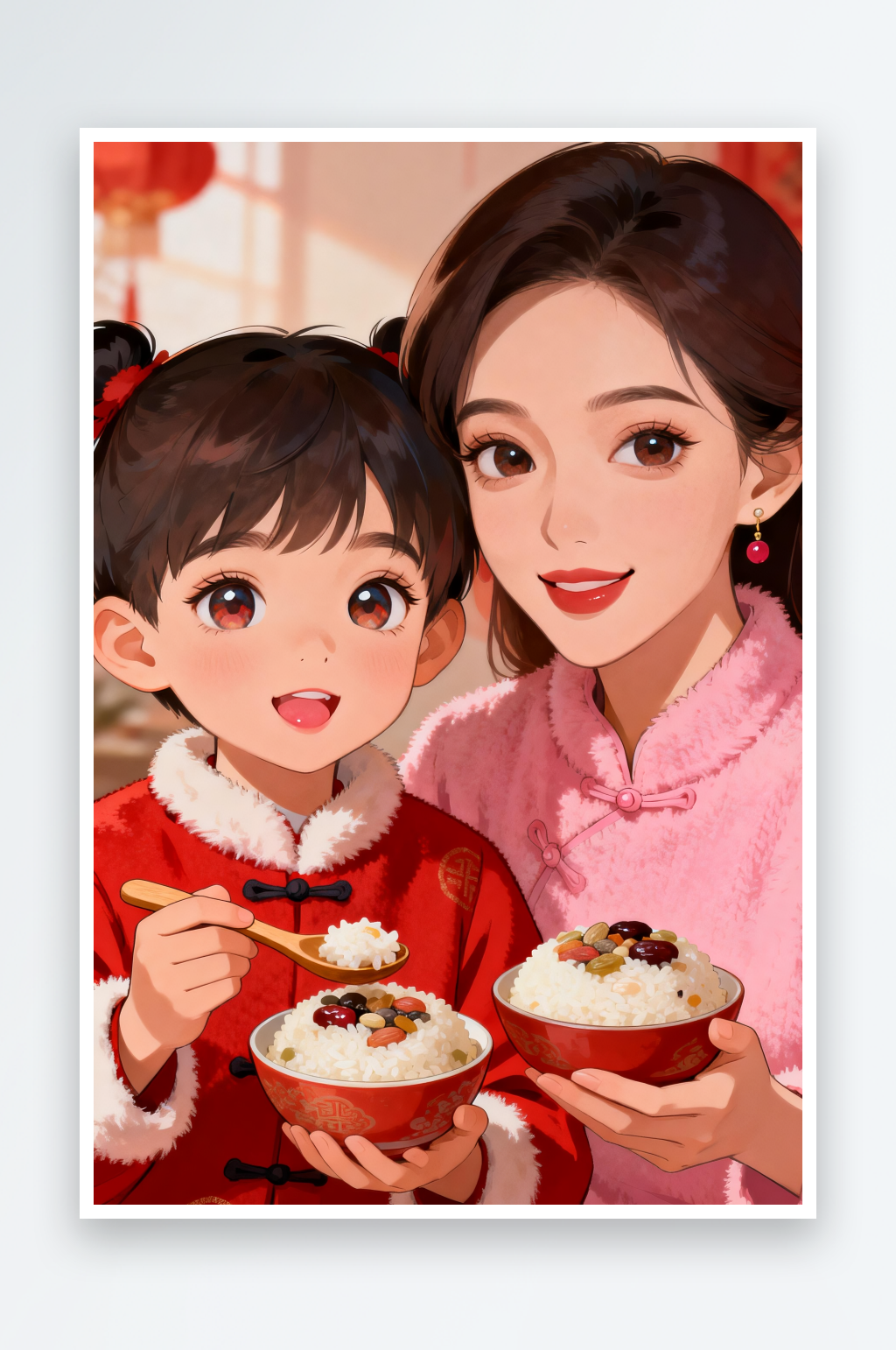 八宝饭美食亲子人物插画素材