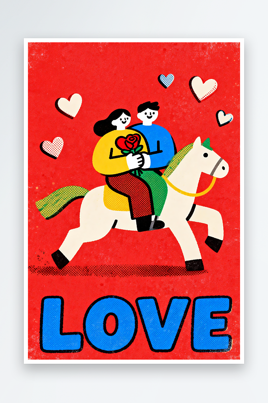 情侣人物马年情人节插画-众图网