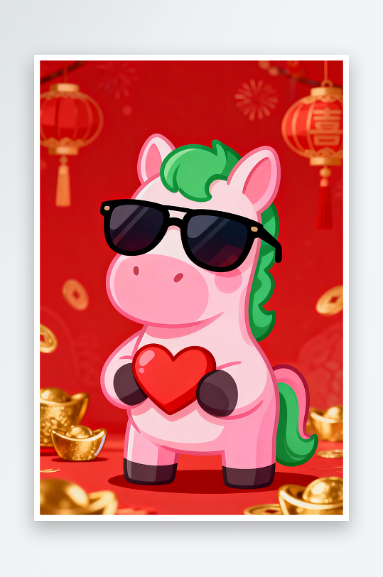 皮克斯风格小马马年情人节插画-众图网