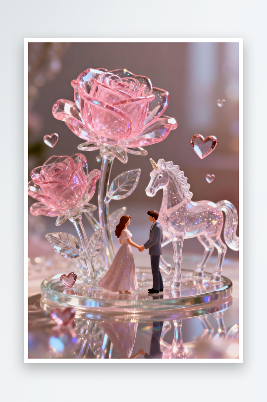 玫瑰花玻璃小马马年情人节插画-众图网