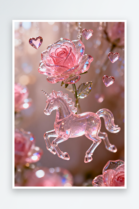 玫瑰花玻璃小马马年情人节插画-众图网