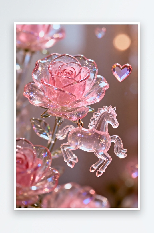 玫瑰花玻璃小马马年情人节插画-众图网