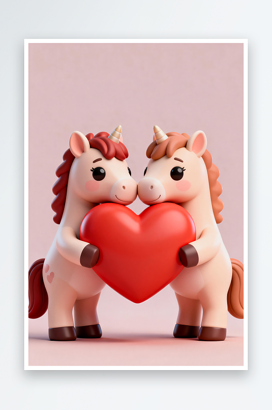 立体小马模型马年情人节插画-众图网