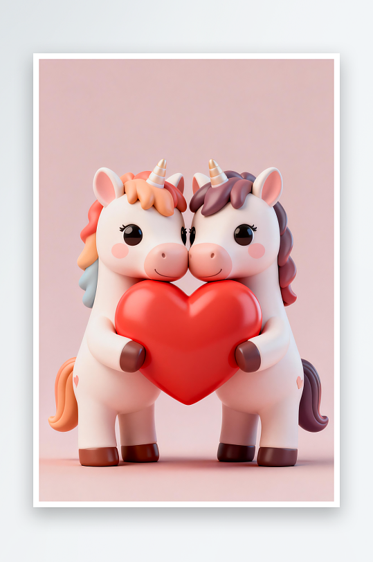 立体小马模型马年情人节插画-众图网