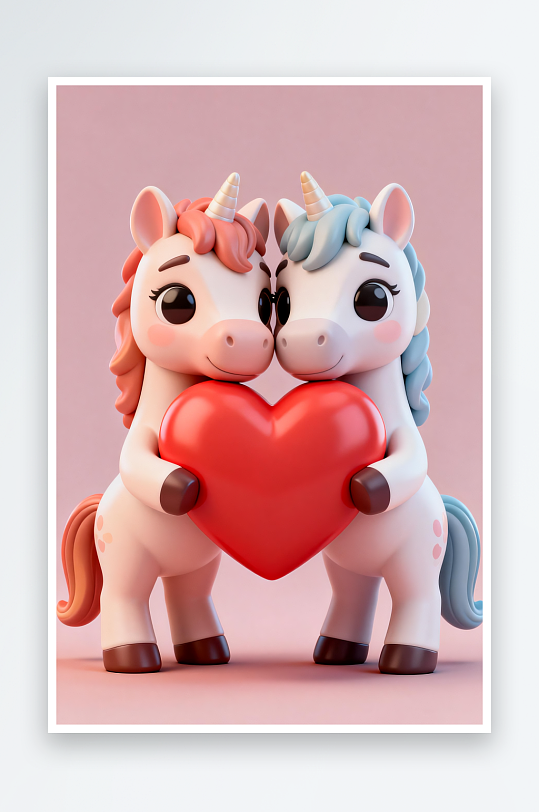 立体小马模型马年情人节插画-众图网
