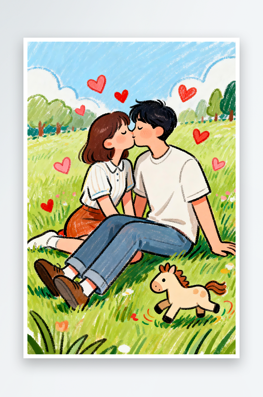 浪漫情侣人物马年情人节插画-众图网