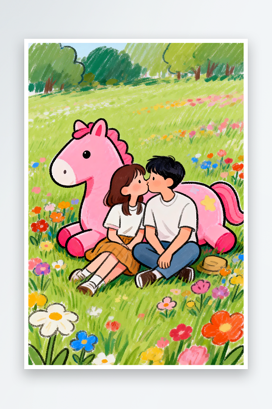 浪漫情侣人物马年情人节插画-众图网