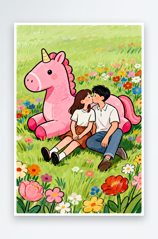 浪漫情侣人物马年情人节插画-众图网