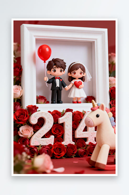 浪漫婚纱照马年情人节人物插画-众图网