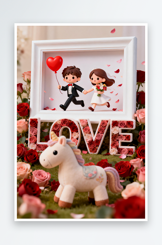 浪漫婚纱照马年情人节人物插画-众图网