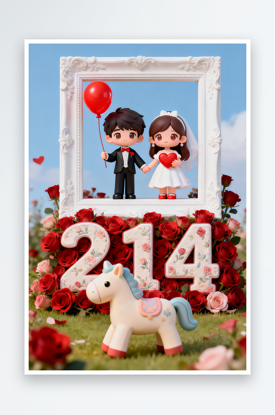浪漫婚纱照马年情人节人物插画-众图网