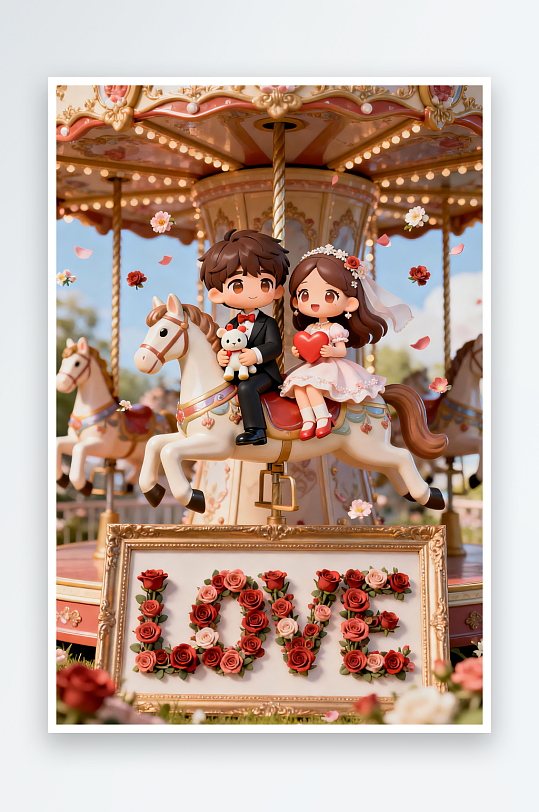 浪漫婚纱照马年情人节人物插画-众图网