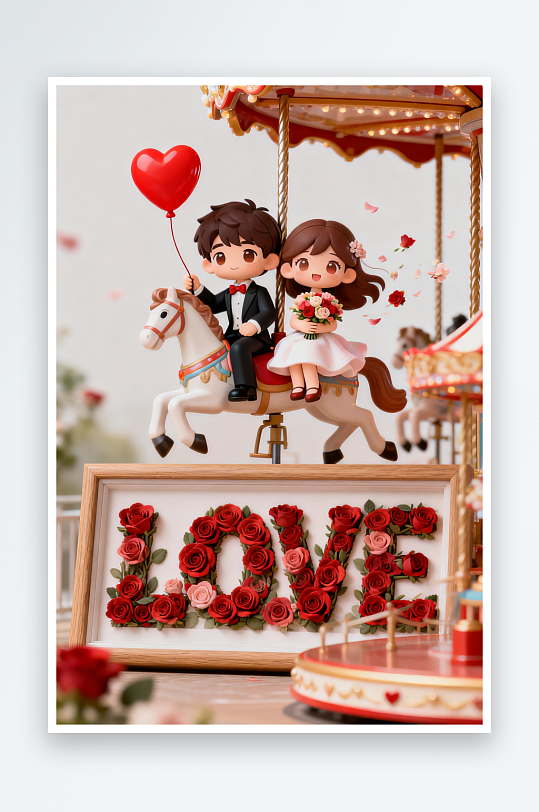 浪漫婚纱照马年情人节人物插画-众图网