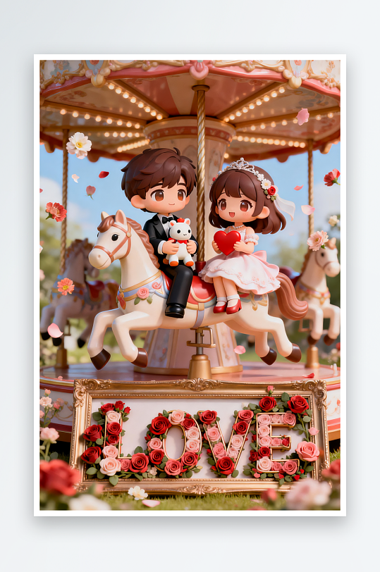 浪漫婚纱照马年情人节人物插画-众图网