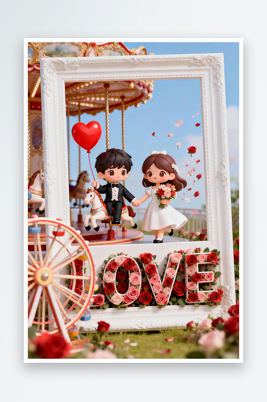 浪漫婚纱照马年情人节人物插画-众图网
