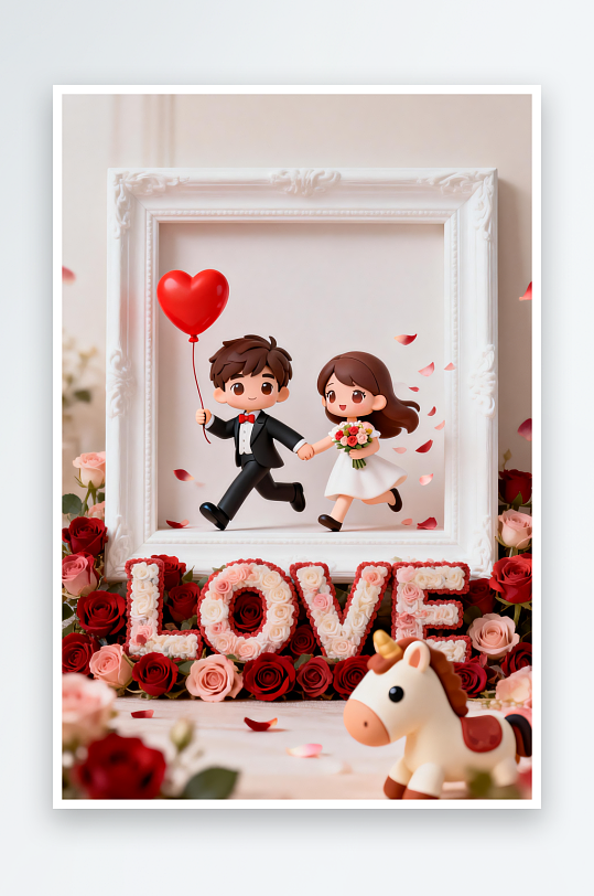 浪漫婚纱照马年情人节人物插画-众图网