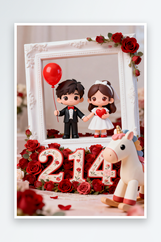 浪漫婚纱照马年情人节人物插画-众图网