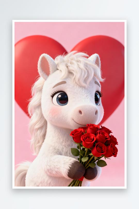 卡通小马马年情人节插画-众图网