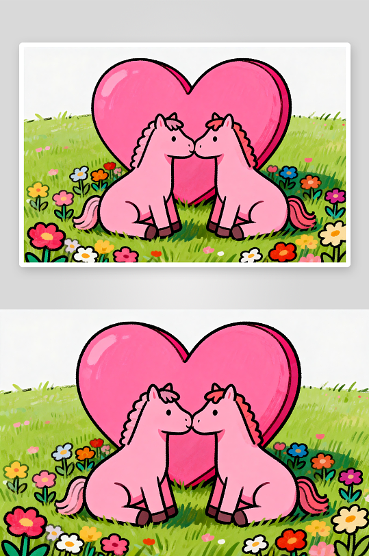 卡通小马马年情人节插画-众图网