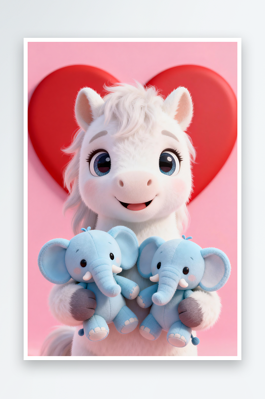 卡通小马马年情人节插画-众图网