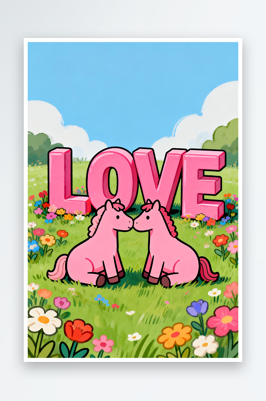 卡通小马马年情人节插画-众图网