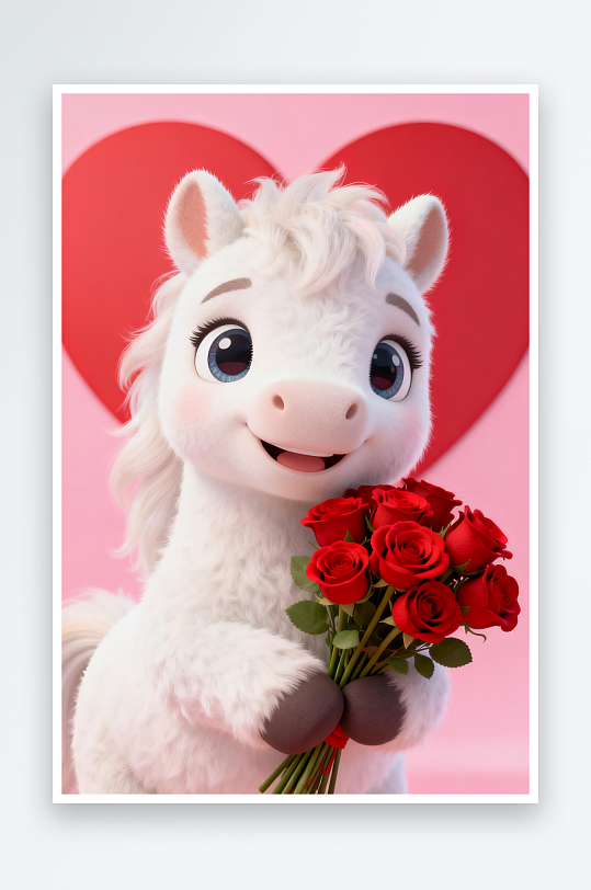 卡通小马马年情人节插画-众图网